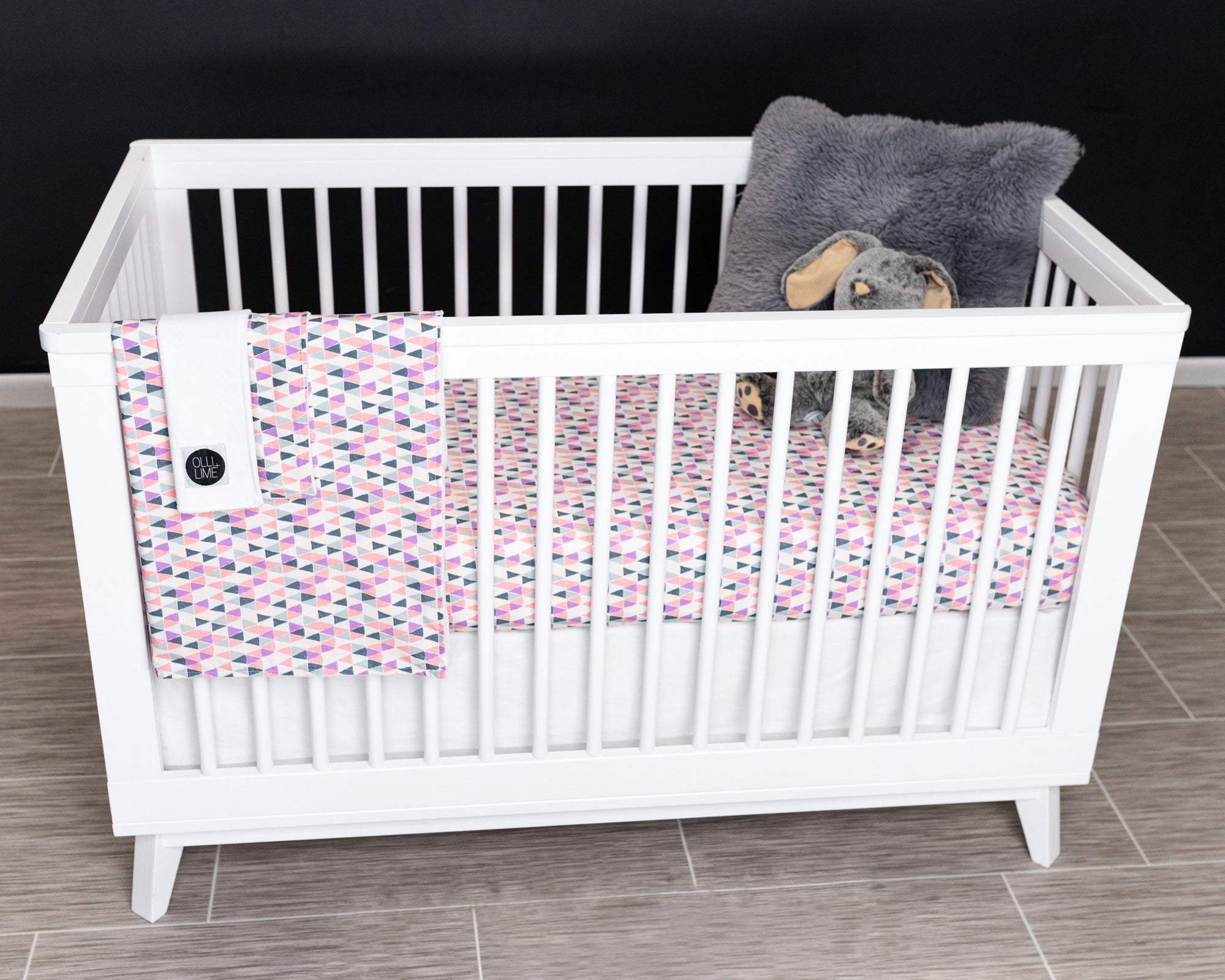 Pink Banners Marching - Deluxe Nursery Bedding Set - Rose/Peach/Gray/Black - Olli+Lime